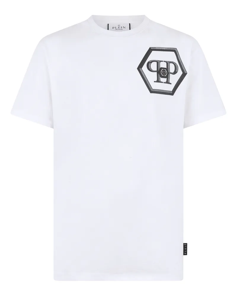 Philipp Plein Round Neck T-Shirt Lines Hexagon Weiß