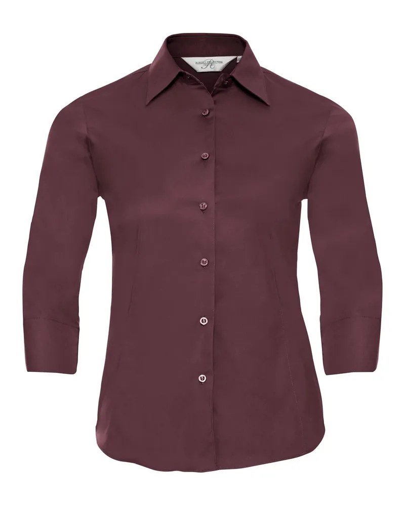 Russell Athletic Russell Collection Easy Care Bluse, 3/4-Armlänge (Hafen Rotbraun