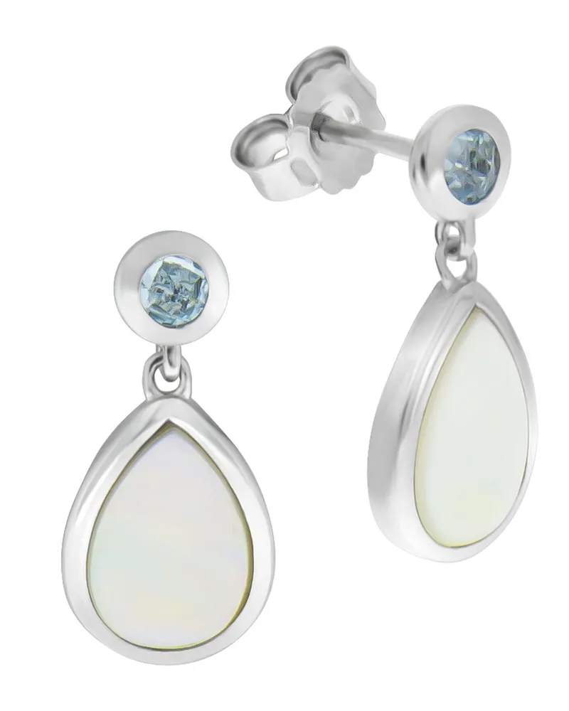 ZEEme Gemstones Ohrhänger 925/- Sterling Silber Blautopas Perlmutt Silber