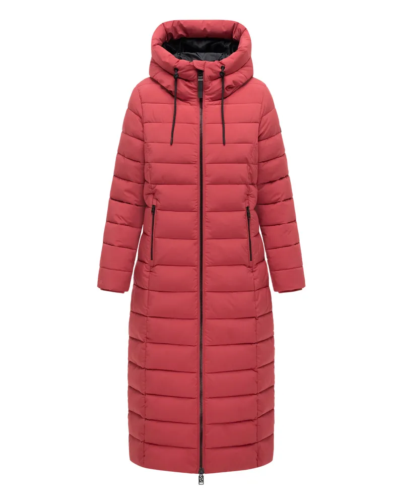 NAVAHOO Damen Steppmantel Vanillawolke – lang, tailliert & wasserabweisend Rot