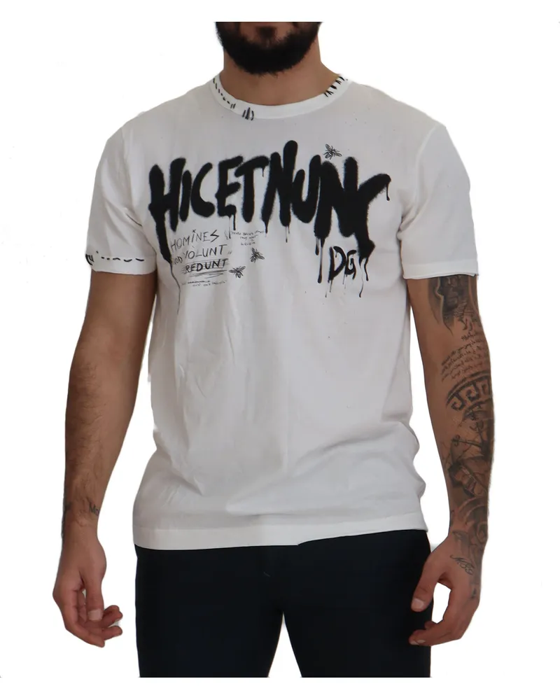 Dolce & Gabbana Weiß Amor Baumwoll Rundhals Herren T-Shirt Weiß