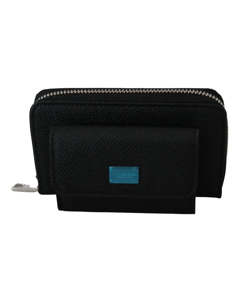 Dolce & Gabbana Schwarze Herren Münzbörse mit Reißverschluss 100% Leder Geldbörse Mehrfarbig