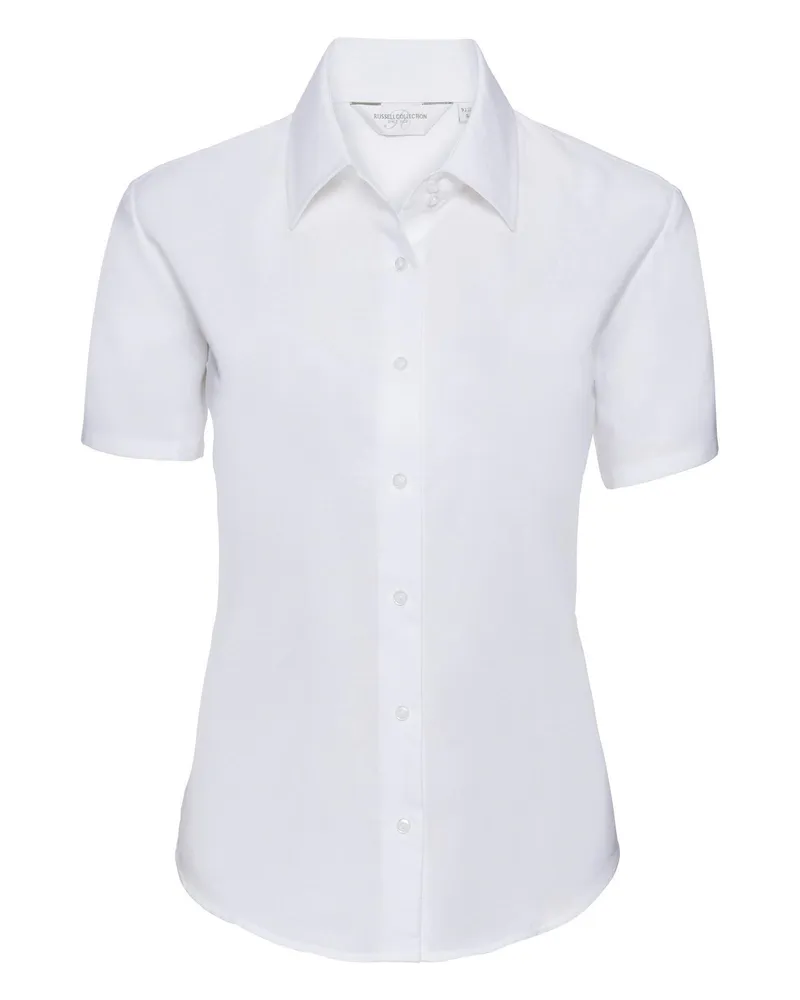 Russell Athletic Russell Collection Easy Care Oxford Bluse, Kurzarm (Weiß Weiß