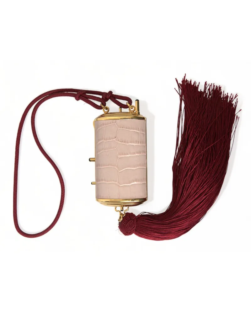 Dolce & Gabbana Rosa exotische Leder Mini-Spiegel Quaste Make-up Tasche Rosa