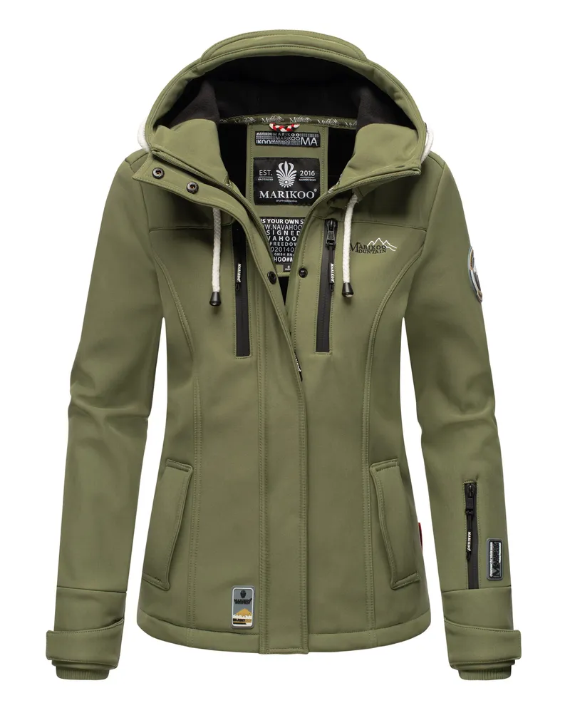 Marikoo Damen Softshelljacke – Kleine Zicke, warm mit Kapuze & Fleecefutter Grün