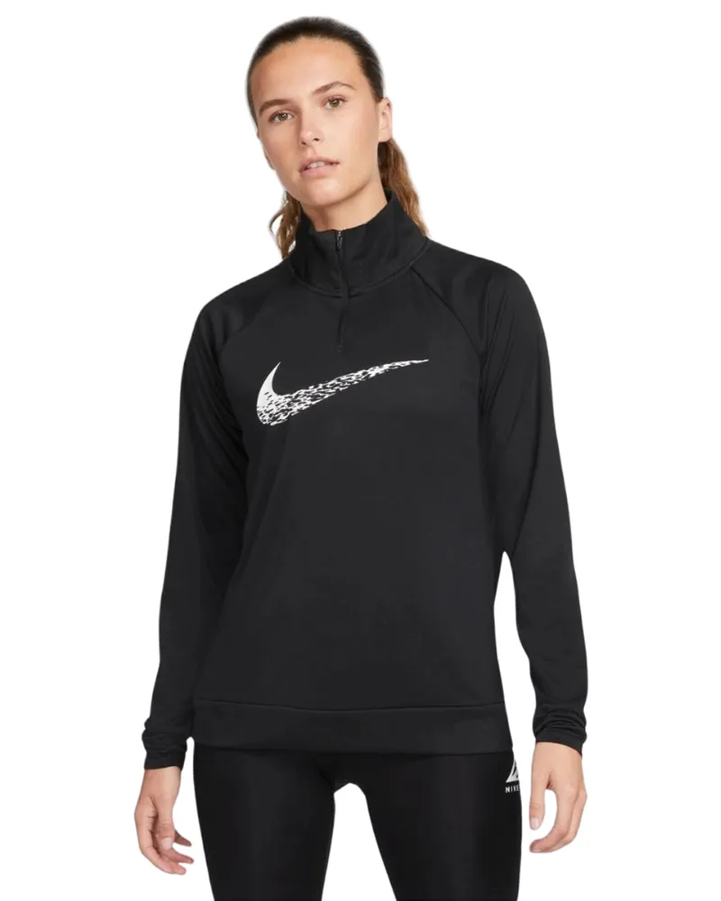 Nike Dri-fit Swoosh Running Langarmshirt In Schwarz Schwarz