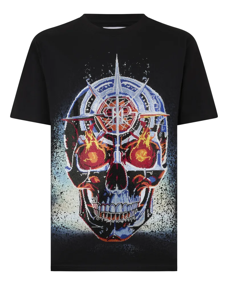 Philipp Plein Round Neck T-Shirt Chrome Skull Stones Schwarz