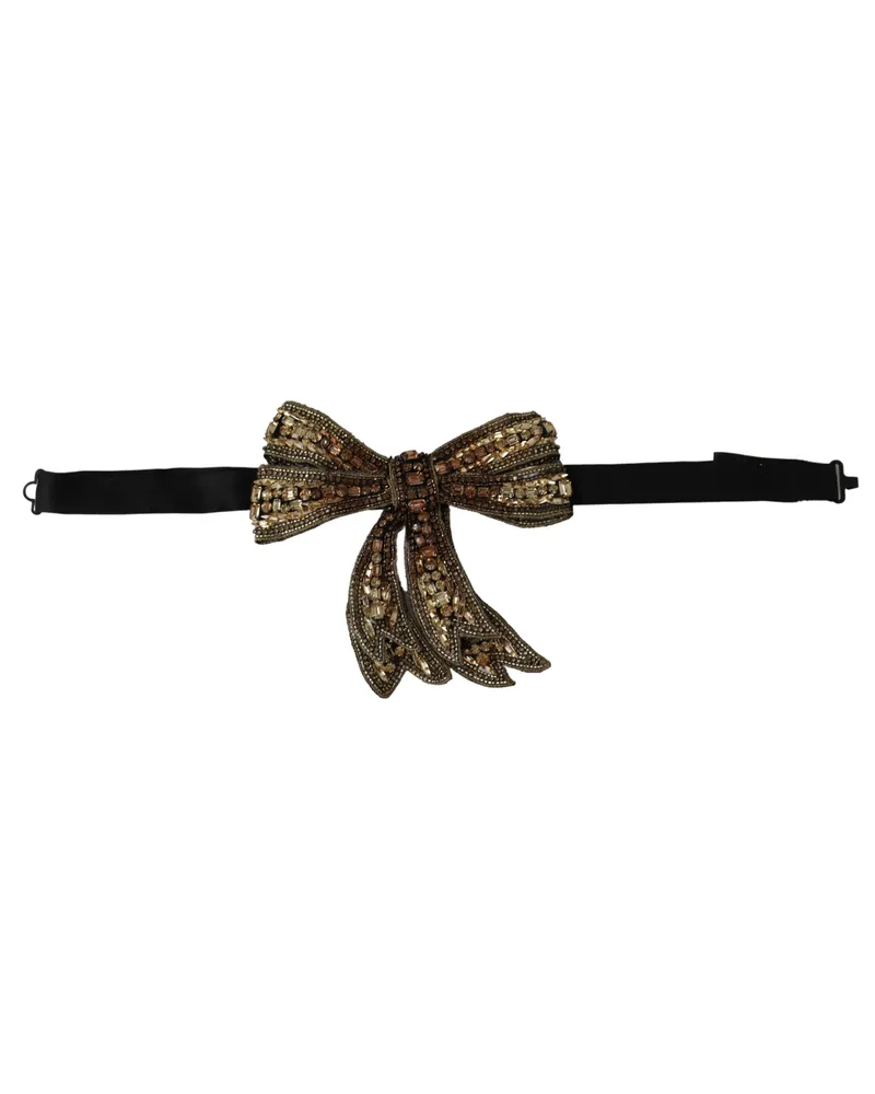 Dolce & Gabbana Gold Tone Silk Silk Hingestone Embellies Women Women's Bowtie Gold