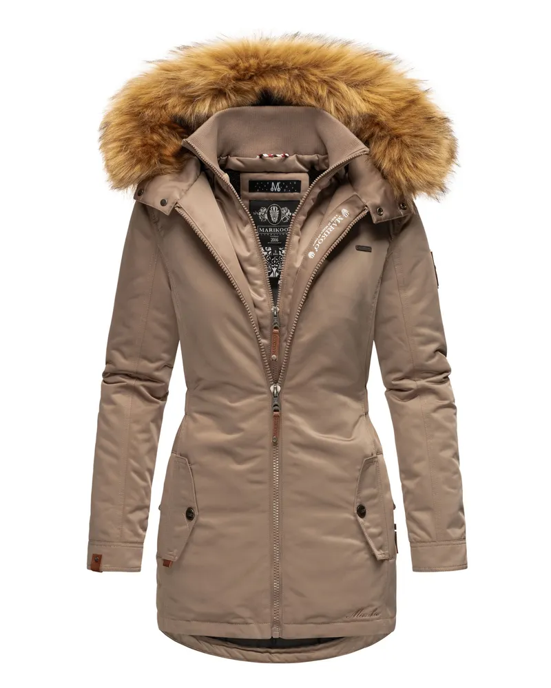 Marikoo Damen Winterjacke – Sanakoo, warm mit abnehmbarem Fellkragen Grau