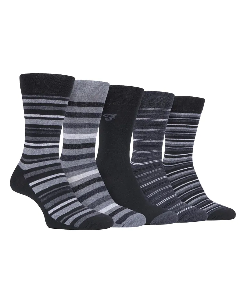 Farah 1920 5er-Pack Herren dünne atmungsaktive klassische gestreifte gemusterte weiche Baumwolle Kleid Socken - FCS271BLKCHA (gestreift Mehrfarbig