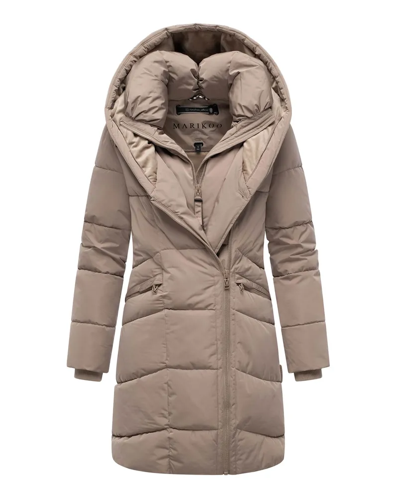 Marikoo Damen Steppmantel Virenaa mit Layer-Look & warmem Fleecefutter Beige