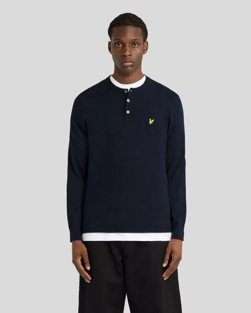 Lyle & Scott Cotton Merino Henley Pullover Marineblau