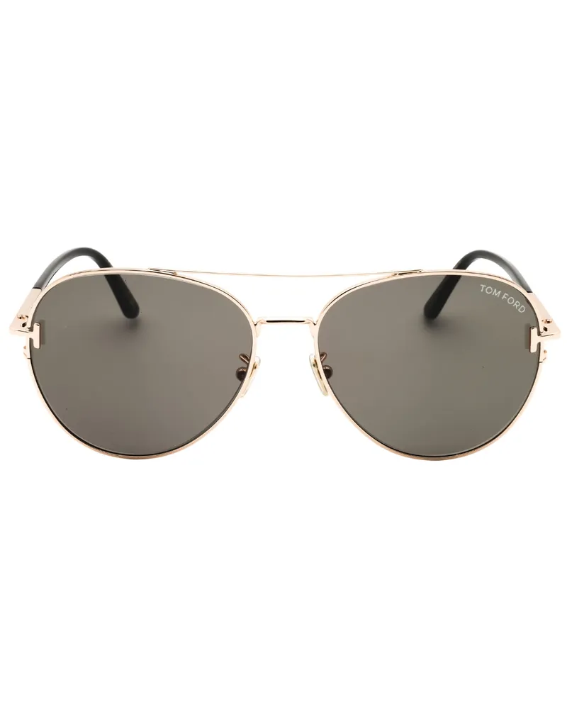 Tom Ford Sonnenbrille, glänzendes Roségold mit rauchfarbenen Gläsern - Silber Silber