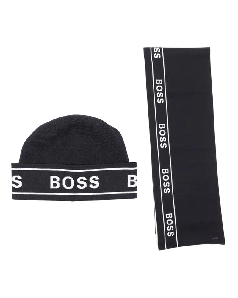 HUGO BOSS Mütze und Schal Set für Herren (Schwarz Schwarz