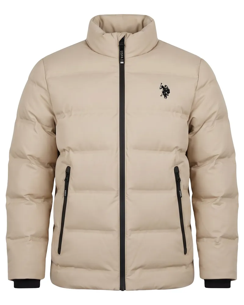 U.S. Polo Assn.  Herren Steppjacke – matt, Kontrast-Reißverschluss Beige