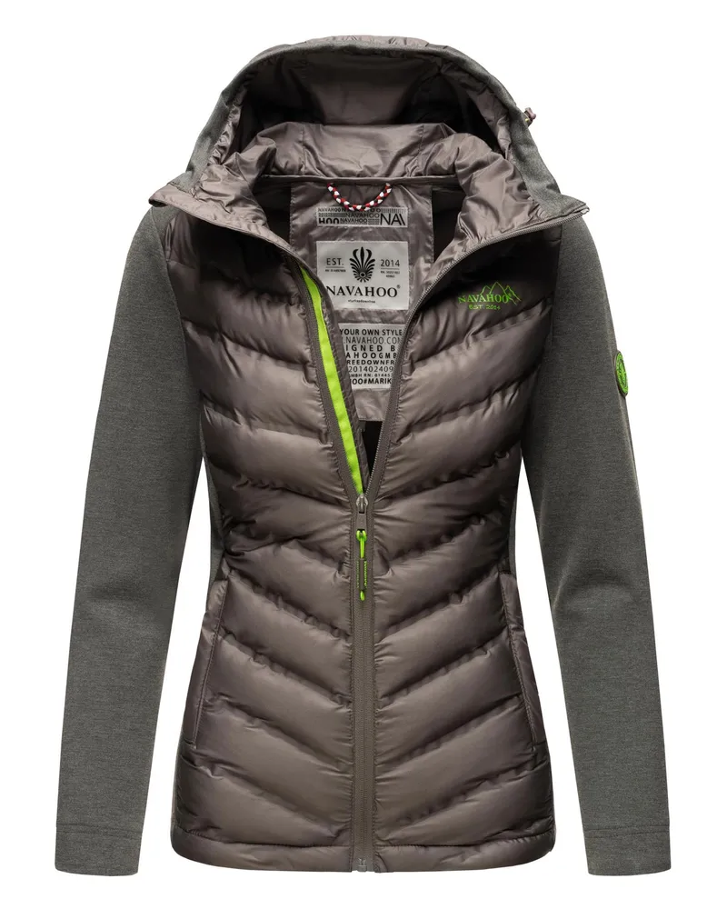 NAVAHOO Damen Steppjacke Nimm mich mit – Figurbetont, Stylisch & Bequem mit Kapuze Grau