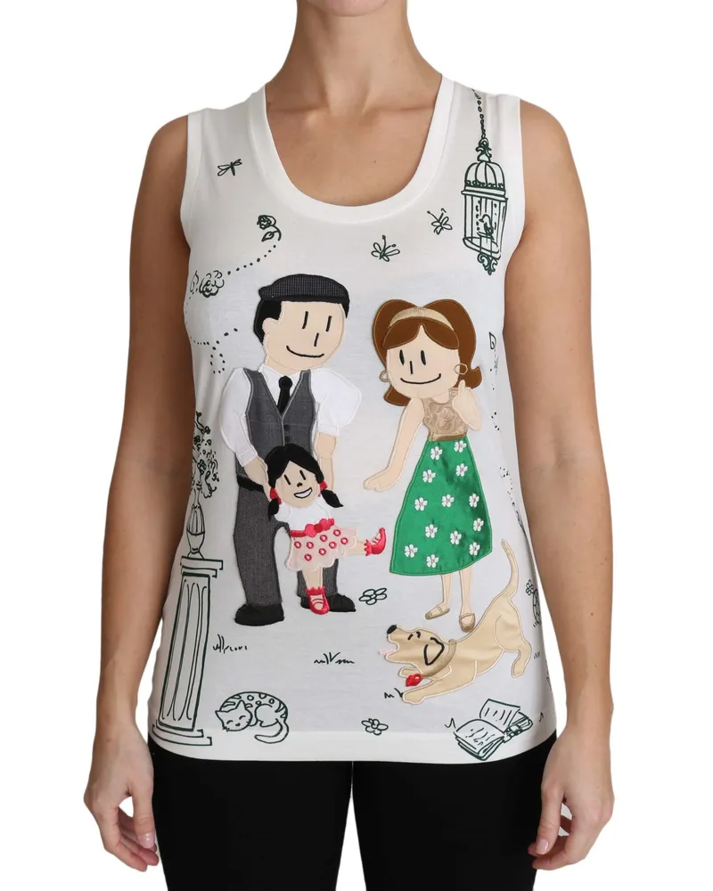 Dolce & Gabbana Weißer Baumwolle #gdfamily Ärmelloses Shirt Tanktop Weiß