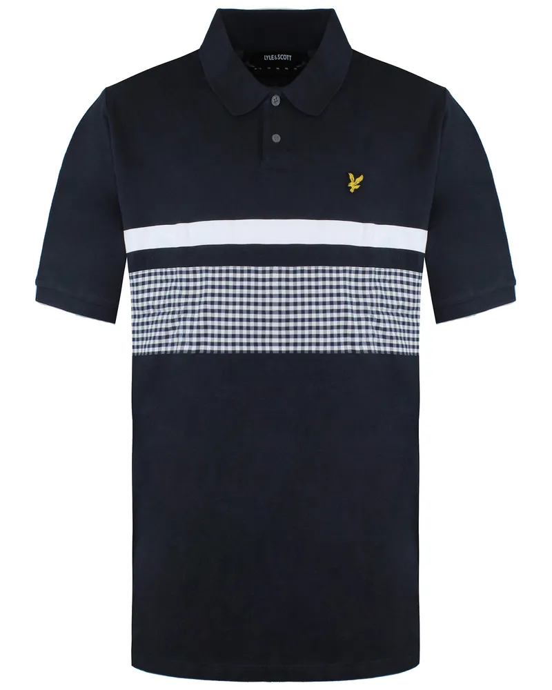 Lyle & Scott Gingham Yoke Stripe Herren Marine/Weiß Poloshirt Marineblau