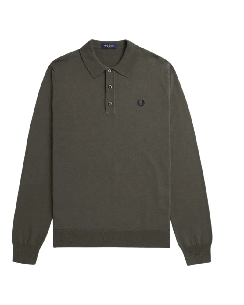 Fred Perry Langarm-strickpolo In Uni-feldgrün Anthrazit