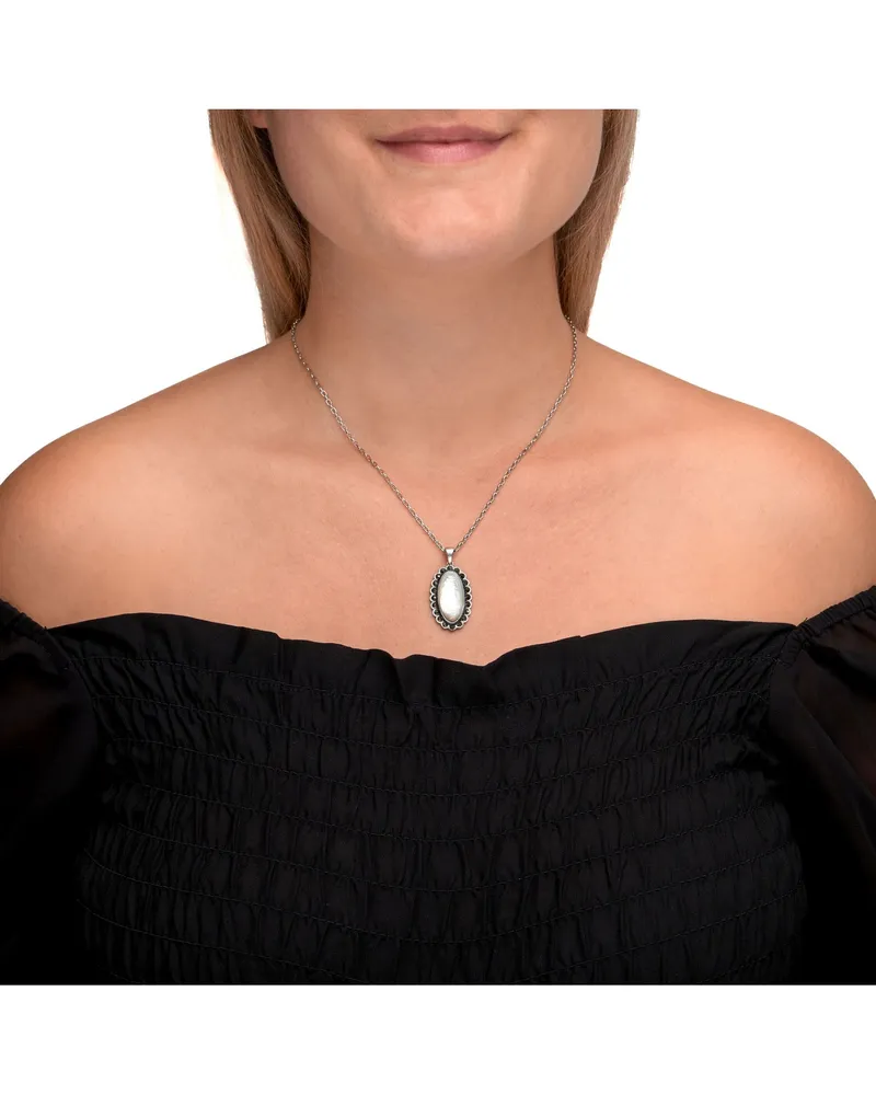 ZEEme Gemstones Halskette Silber 925 oxydiert 45cm lang mit weißem Perlmutt und Markasit-Steinen Schwarz