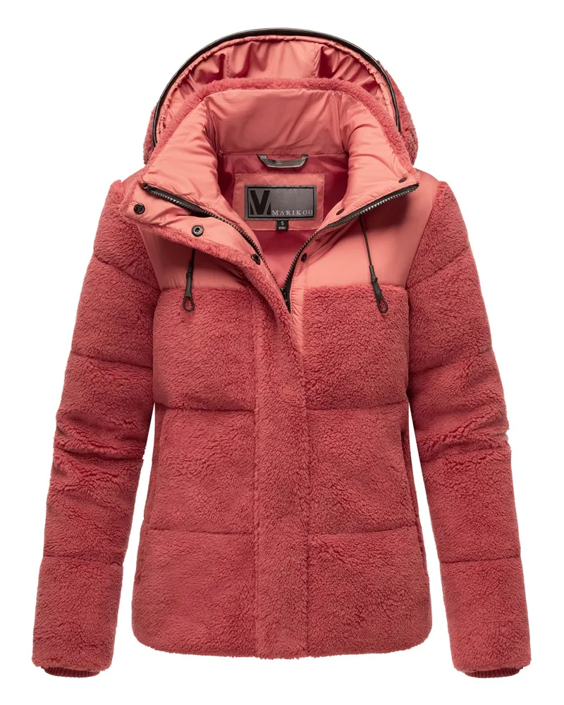 Marikoo Damen Teddy Puffer Jacke mit Kapuze & Reißverschluss – Kaguraa Rot