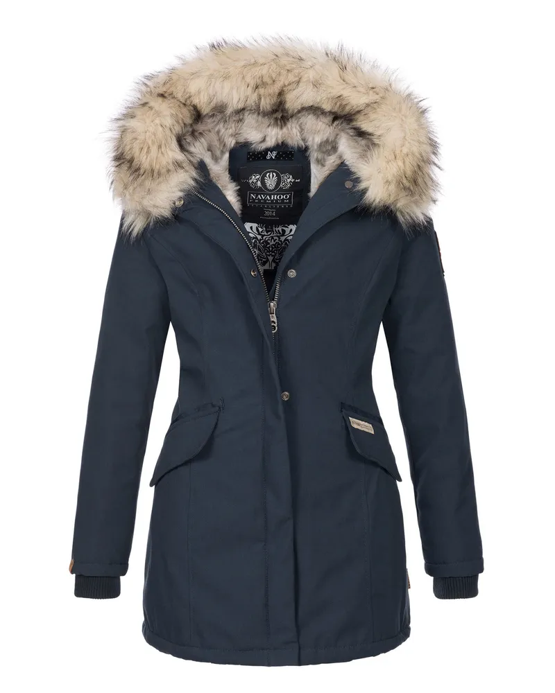 NAVAHOO Damen Winter Parka Cristal – Premium Kollektion mit Abnehmbarem Kunstfellkragen Blau