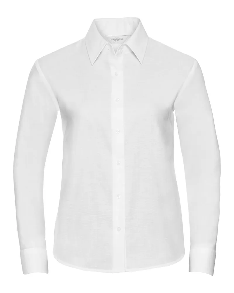 Russell Athletic Russell Collection Easy Care Oxford Bluse, Langarm (Weiß Weiß