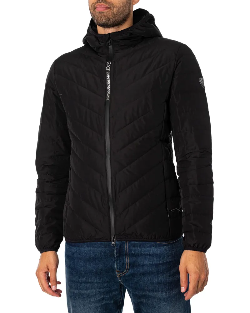 EA7 Daunenjacke mit EA7-Logo und Reißverschluss - Schwarz Schwarz