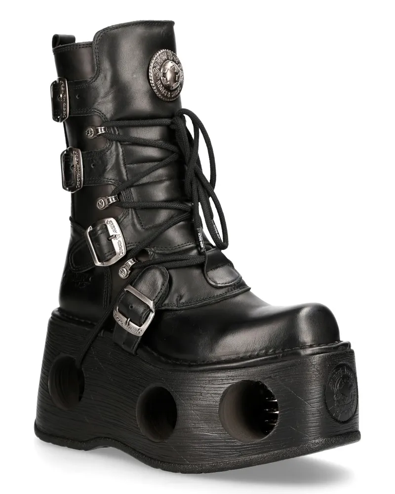 New Rock Metallic Schwarz Leder Neptuno Gothic Stiefel-373-S2 Schwarz