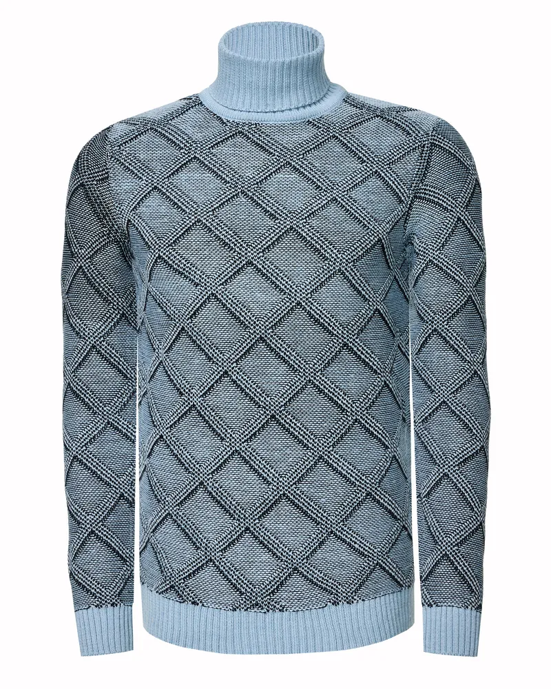 Rusty Neal Grobstrick mit Karomuster Rollkragen-Pullover Hellblau