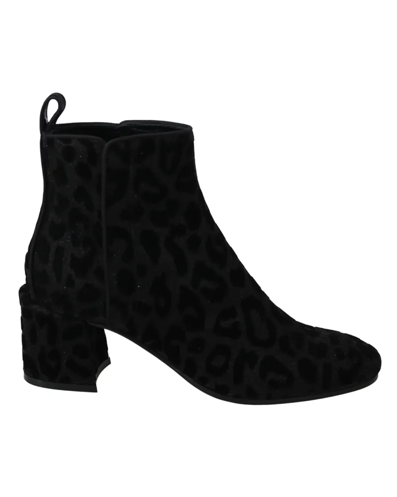 Dolce & Gabbana Schwarz Leopard Kurze Stiefel Schwarz