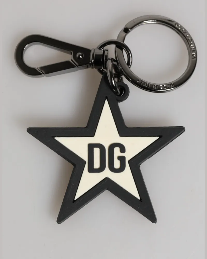 Dolce & Gabbana Weißes Schwarzes DG Logo Stern Gummi Herren Schlüsselanhänger Schlüsselring Schwarz