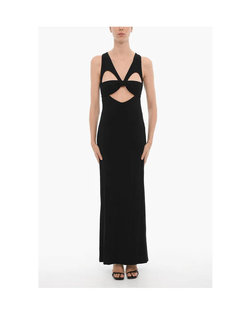 AMBUSH Einfarbiges langes Kleid mit Cut-Out-Details und Rückenschlitz in Schwarz Schwarz