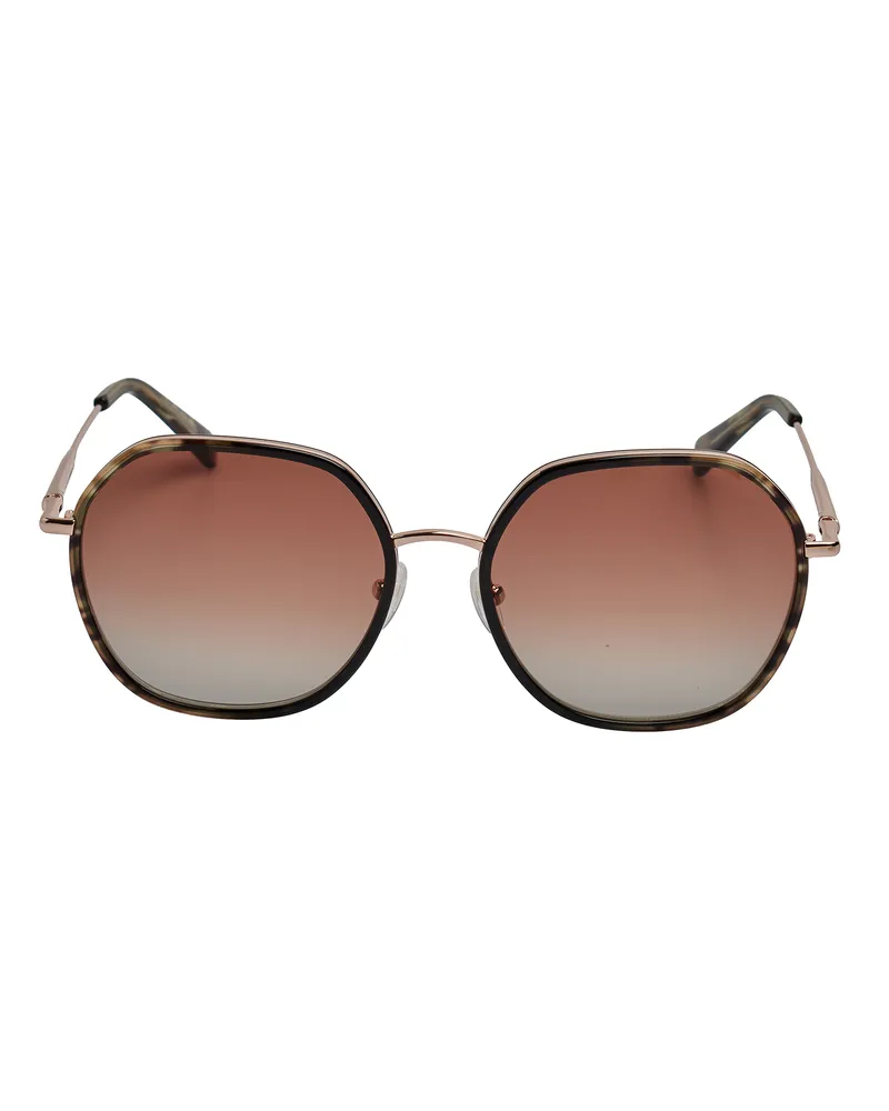 Longchamp Damen hexagonale Metall-Sonnenbrille mit Acetatrahmen LO163S Braun