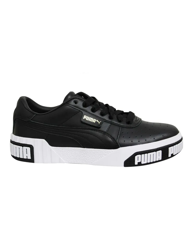Puma Cali Bold Womens Trainer Schwarz weiße Leder Schnürschuhe 370811 03 Schwarz