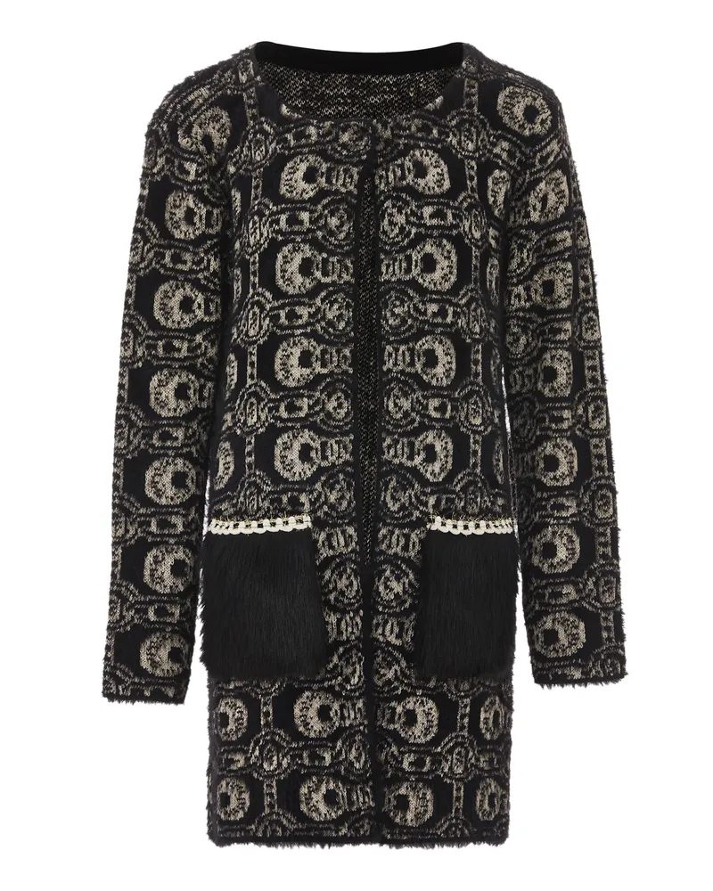 FAINA Strickjacke für Damen - Schwarz/Wollweiß Schwarz