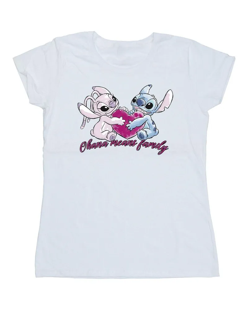 Disney Lilo And Stitch Ohana Heart With Angel" T-Shirt für Damen (Weiß Weiß