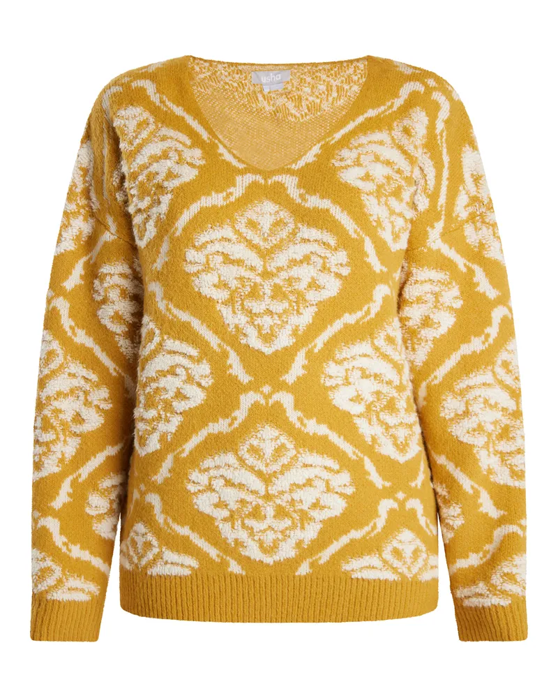 Usha Strickpullover Damen Curry Mehrfarbig Senfgelb
