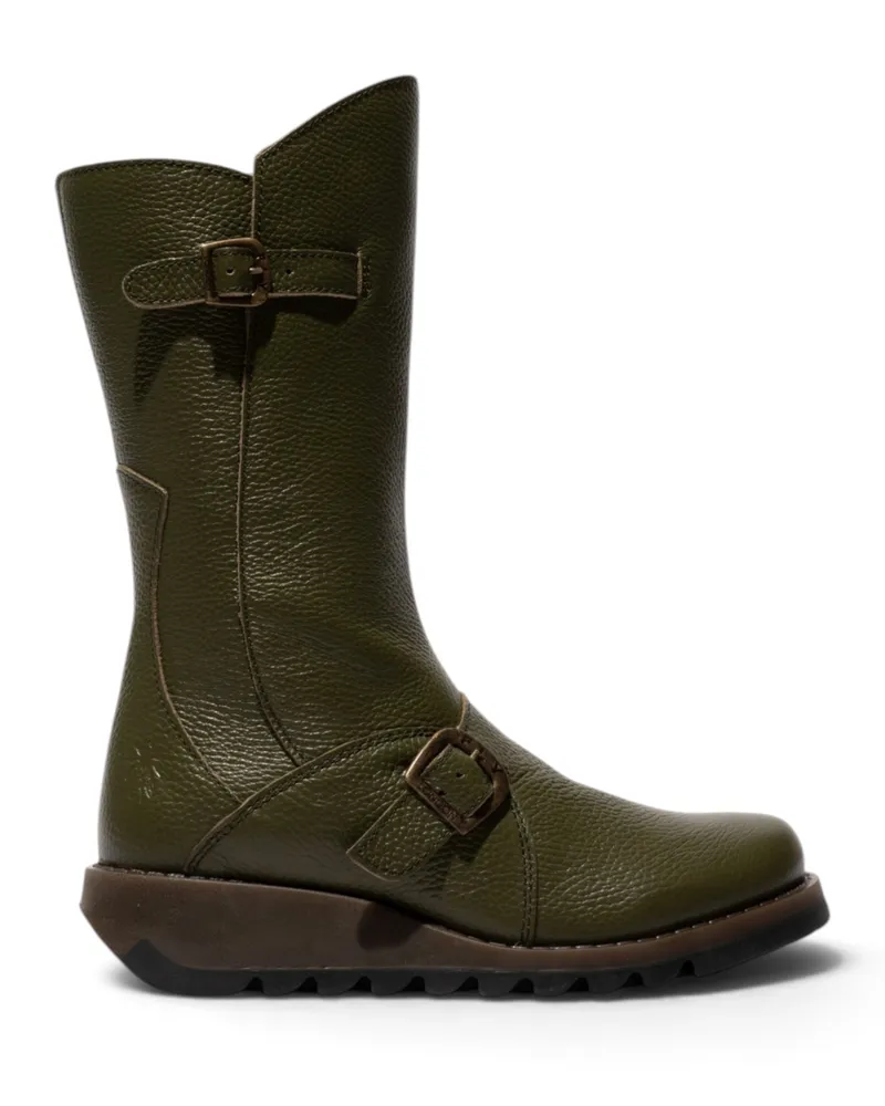 Fly London Damen Wadenhohe Lederstiefel in Militärgrün - MES2913 Khaki