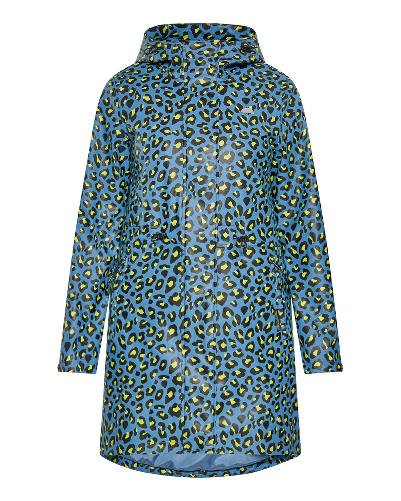 Schmuddelwedda regenparka Damen Stahlblau Limette Leo Animal-print