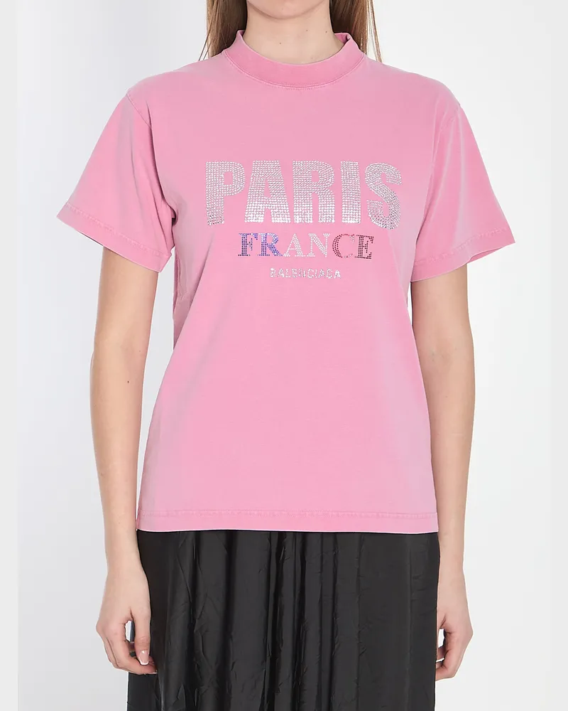 Balenciaga Paris Strass T-Shirt Rosa