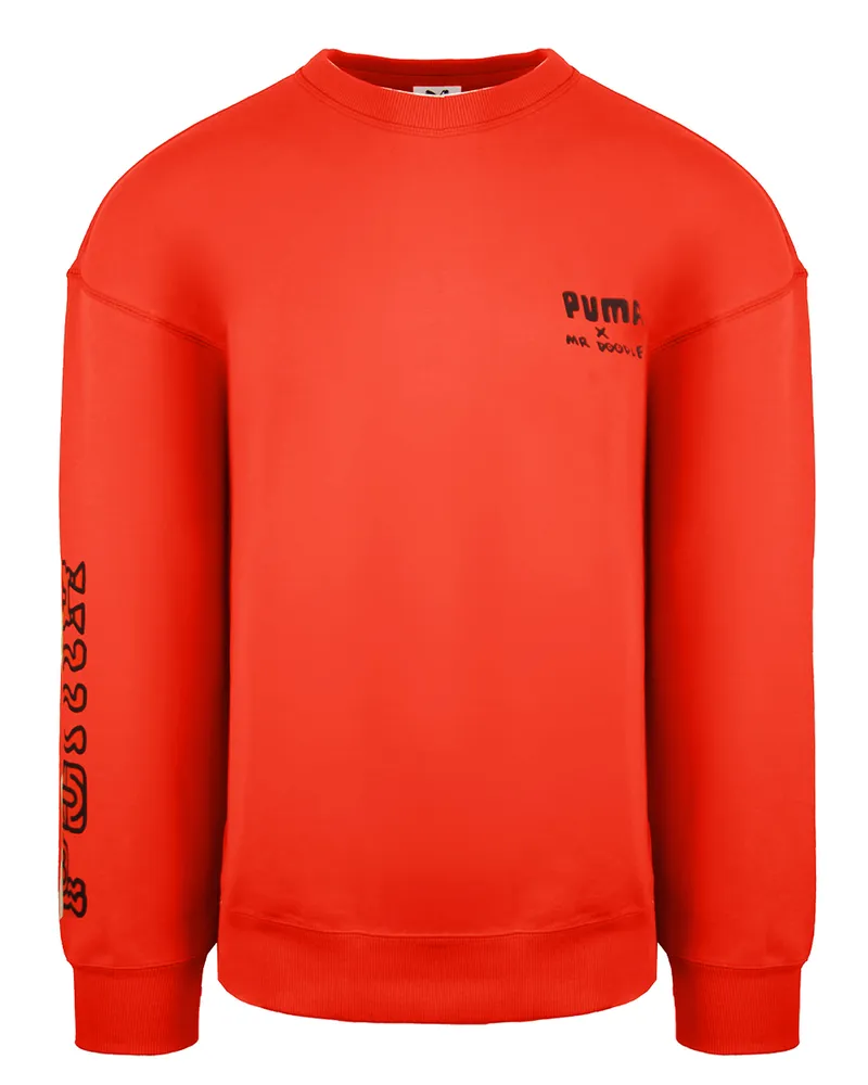 Puma x Mr Doodle Langarm Crew Neck Red Mens Grafik Sweatshirt 598682 20 Schwarz