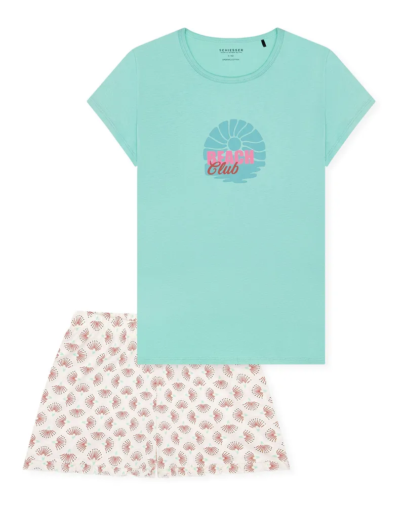 Schiesser Mädchen Pyjama NightwearSchlafanzug, Pyjama Set, Nachtwäsche Mintgrün