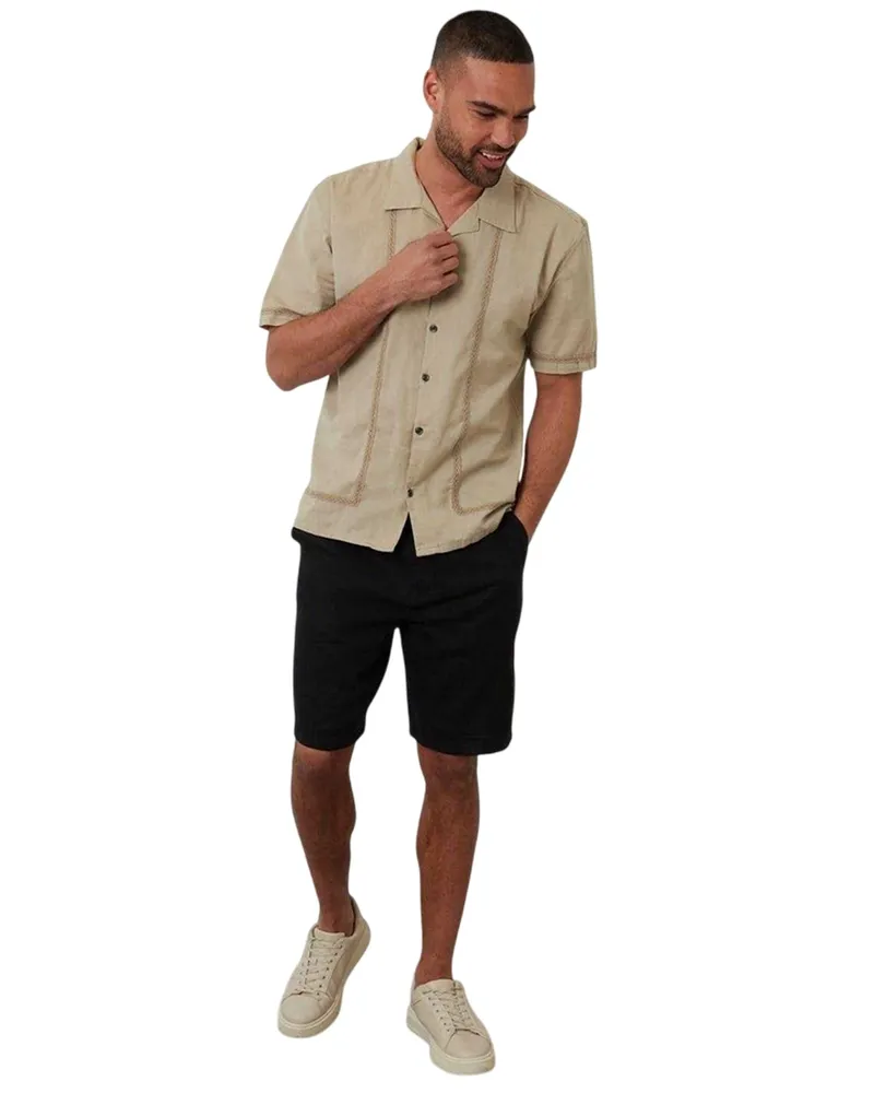 Threadbare Bowlinghemd für Herren, Mit Kragen, kurzärmlig (Steinfarben Steingrau
