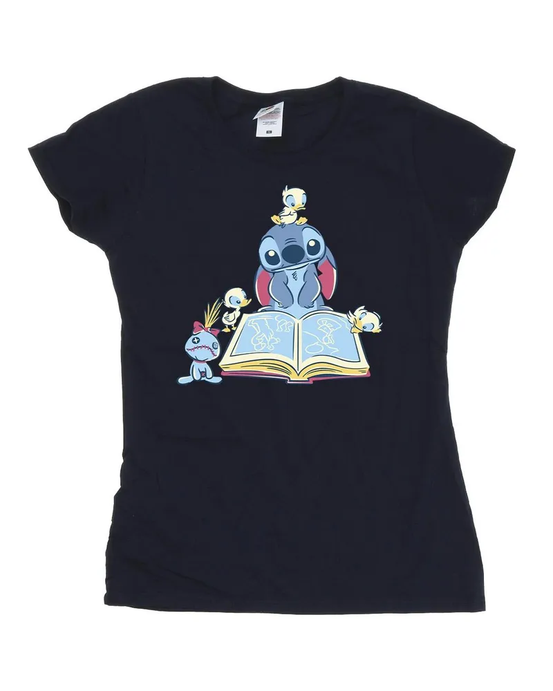 Disney Lilo & Stitch Reading A Book" T-Shirt für Damen (Marineblau Marineblau
