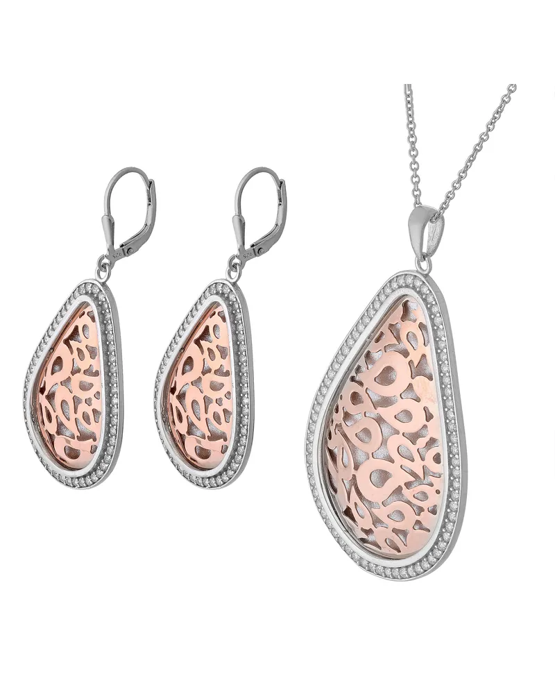 Orphelia Damen 925 Sterling Silber Set: Kettenanhänger + Ohrringe - Silber/Rose SET-068 Silber