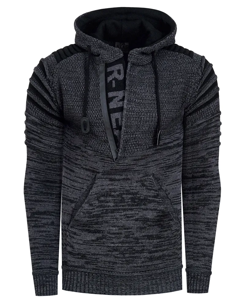 Rusty Neal 1/2 Zip Grobstrick Future Kapuzen-Pullover Dunkelgrau