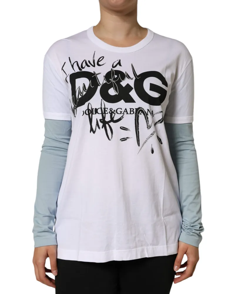 Dolce & Gabbana Langarm Grafik T-Shirt Modell Tsh84003 Weiß