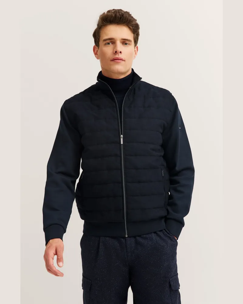 Bugatti Herren Sweatjacke mit Quersteppung aus einem Baumwollmix Marineblau