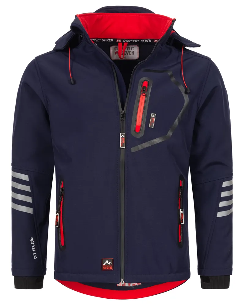 Arctic Seven Herren Softshell Jacke Übergangsjacke – Navy-Rot Blau